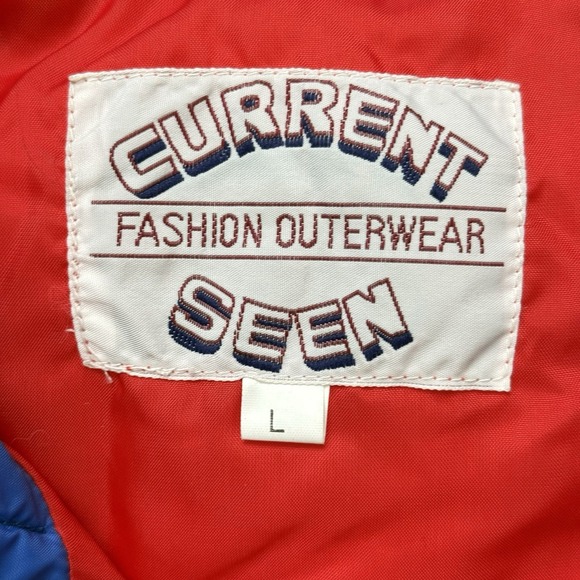 Vtg Current Seen Puffer Vest Jacket Red Blue Large Nylon Polyester - Picture 4 of 5